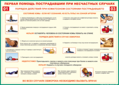 Таблица "Порядок действий при коматозном состоянии пострадавшего" (100х140 сантиметров, винил) - fgospostavki.ru - Новочеркасск