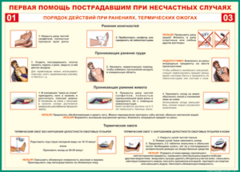 Таблица "Порядок действий при ранениях и термических ожогах" (100х140 сантиметров, винил) - fgospostavki.ru - Новочеркасск