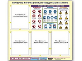 Стенд информационный "Правила техники безопасности в кабинете химии" (80х75, 4 кармана) - fgospostavki.ru - Новочеркасск
